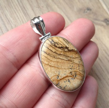 Zilveren edelsteen hanger met ovale Picture Jasper